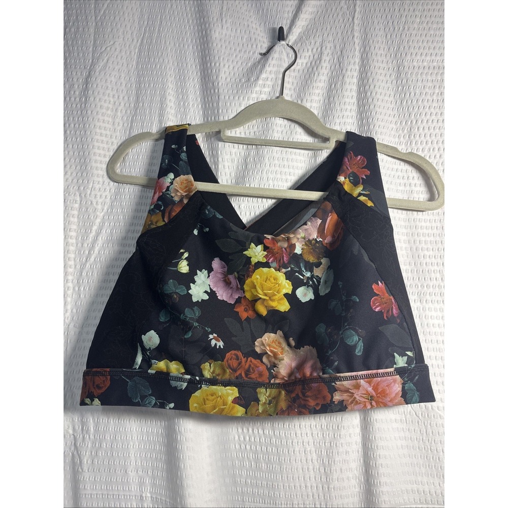 Torrid 2 Active Black Floral Sports Bra Unpadded Max Coverage Medium Support